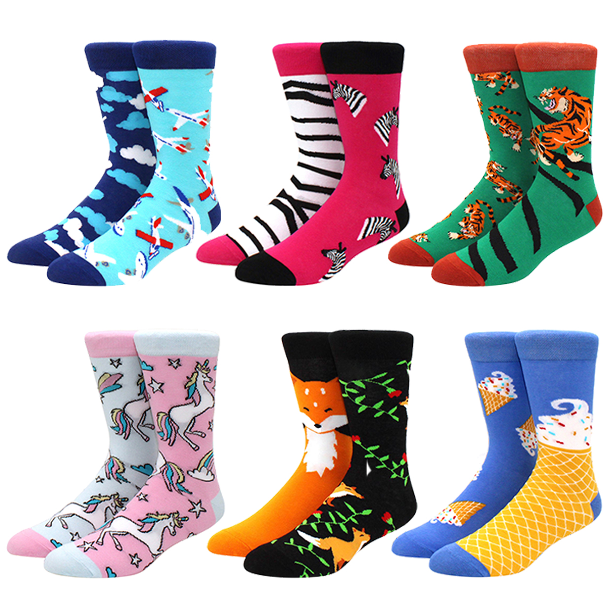 Men's mid-rise socks AB asymmetrical animal series fashion personality ...