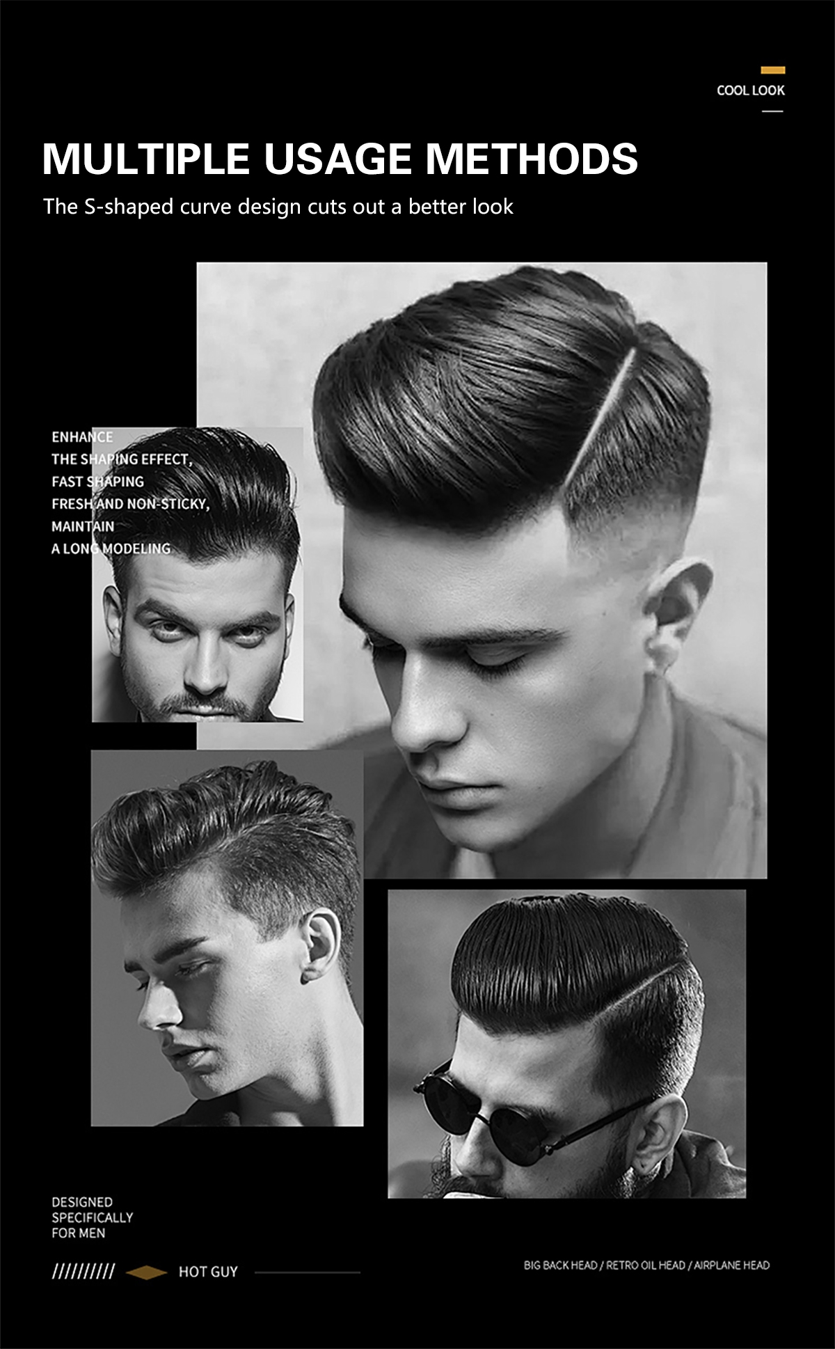 Men's hair clipper comb S-shaped push cut curved comb flat comb curved ...