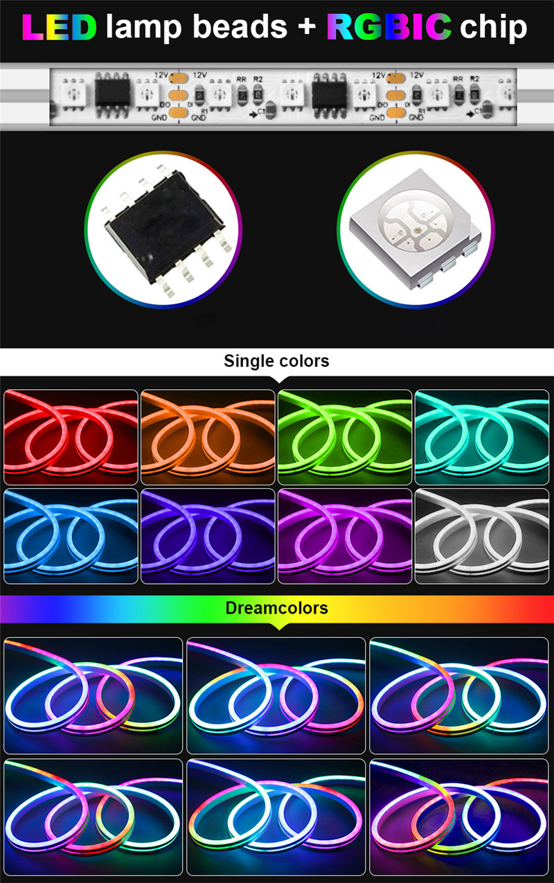 RGBIC Dream Color LED Neon Flexible Strip Light 12v for Signage ...