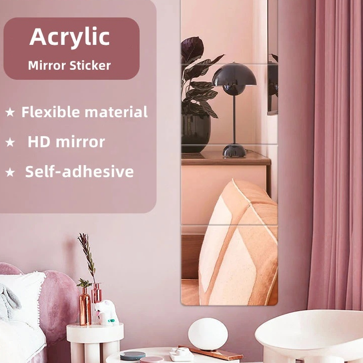 4Pcs Square Wall Mirror Bedroom Living Room HD Mirror Sticker Self ...