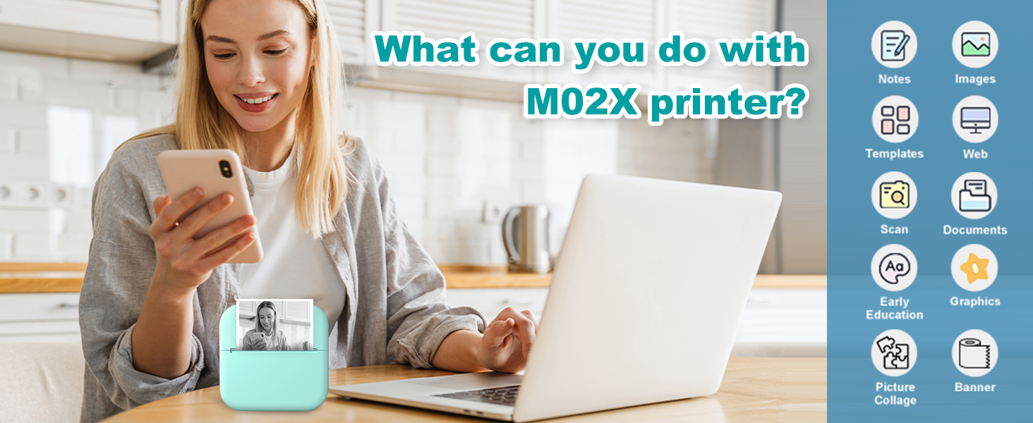 Phomemo M02X Mini Bluetooth Sticker Printer - Portable, Inkless, For Photos, Notes, And DIY