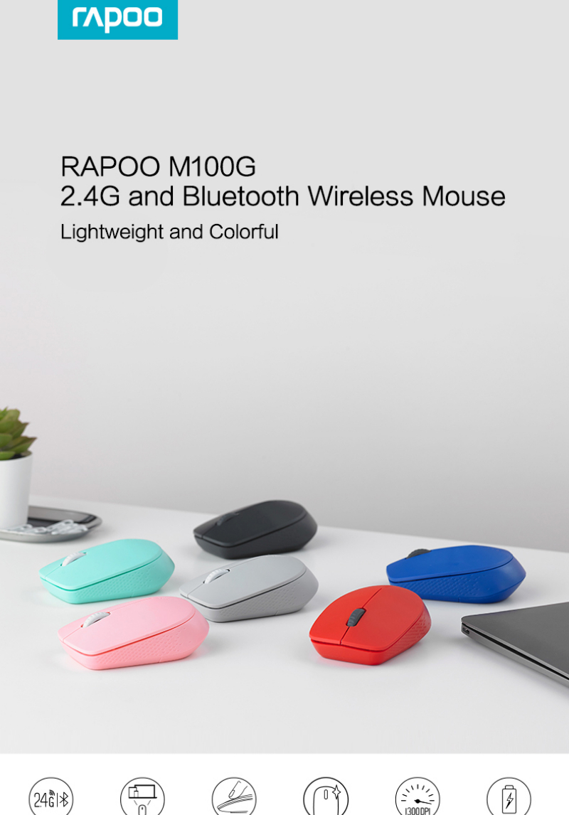 Rapoo M100 Silent Wireless Optical Mouse with Bluetooth 3.0/4.0 RF 2.4G ...
