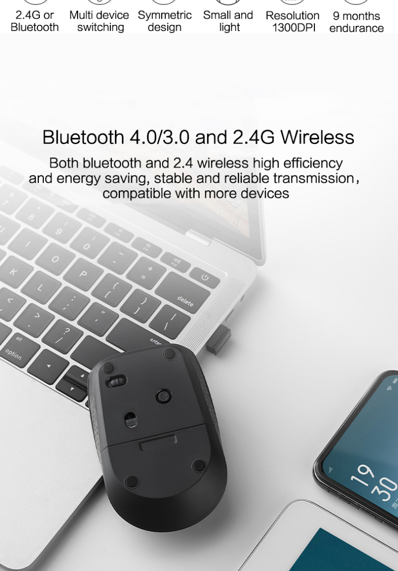 Rapoo M100 Silent Wireless Optical Mouse with Bluetooth 3.0/4.0 RF 2.4G ...