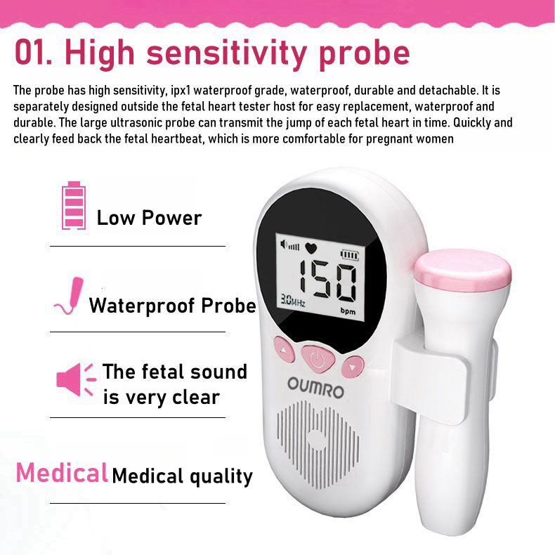 OUMRO Rechargeable Fetal Doppler Baby Heart Monitor Device Model HEM ...