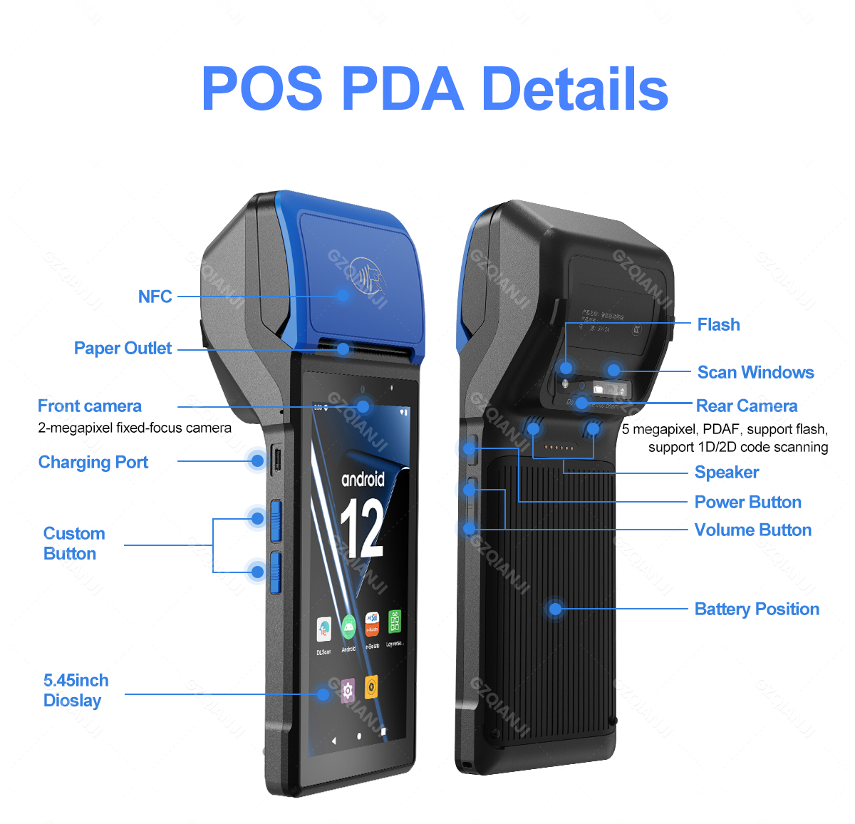Android 12 POS PDA with 58mm Thermal Receipt Label Sticker Printer NFC ...