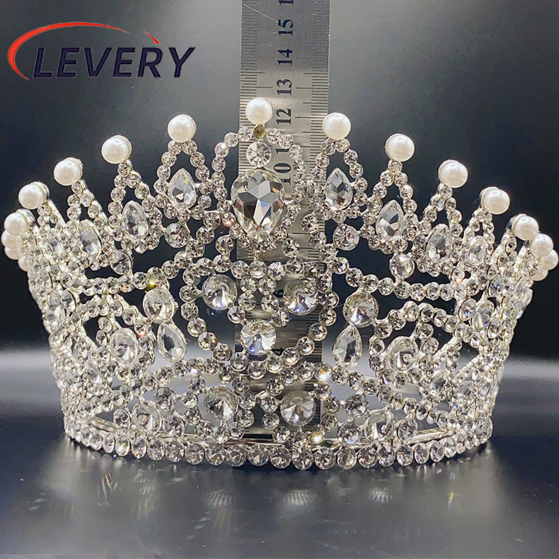 Levery 2024 New Rhinestone Crystal Queen Big Crown Bridal Wedding Tiara ...