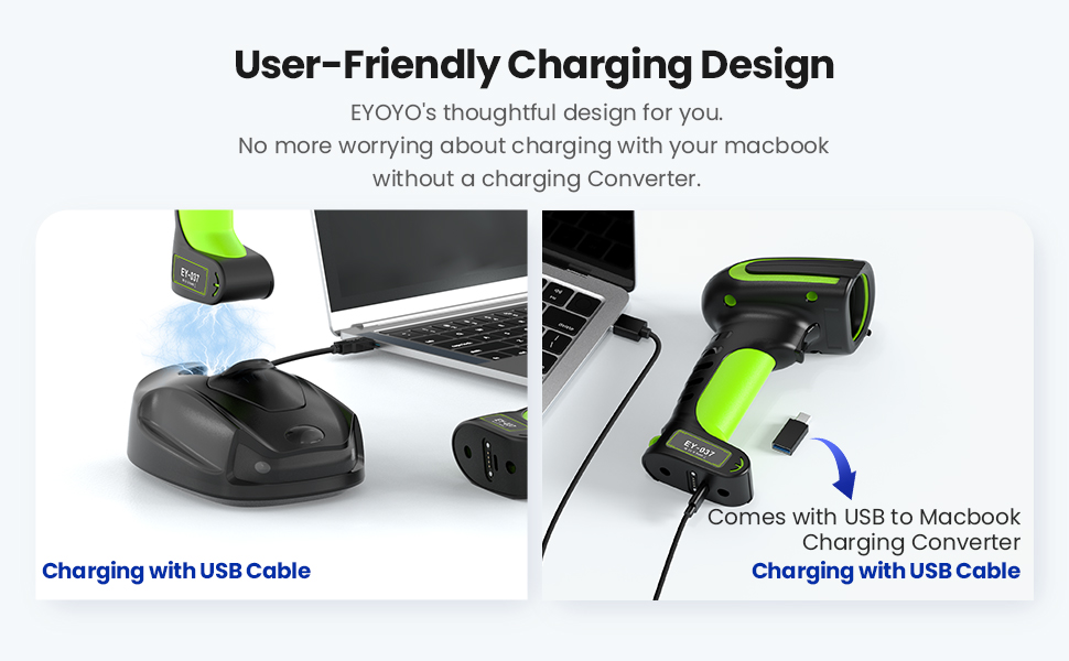 Eyoyo 2D QR Industrial Barcode Scanner with Wireless Charging Stand ...