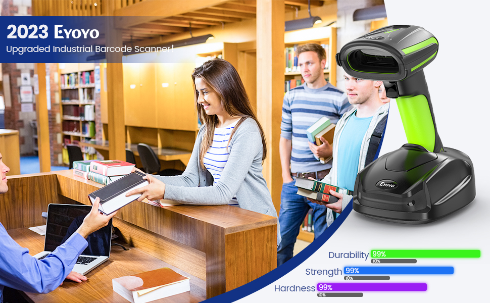 Eyoyo 2D QR Industrial Barcode Scanner with Wireless Charging Stand ...