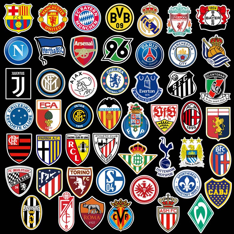 50pcs Football Club Stickers Soccer Waterproof Decal Sticker for Laptop ...