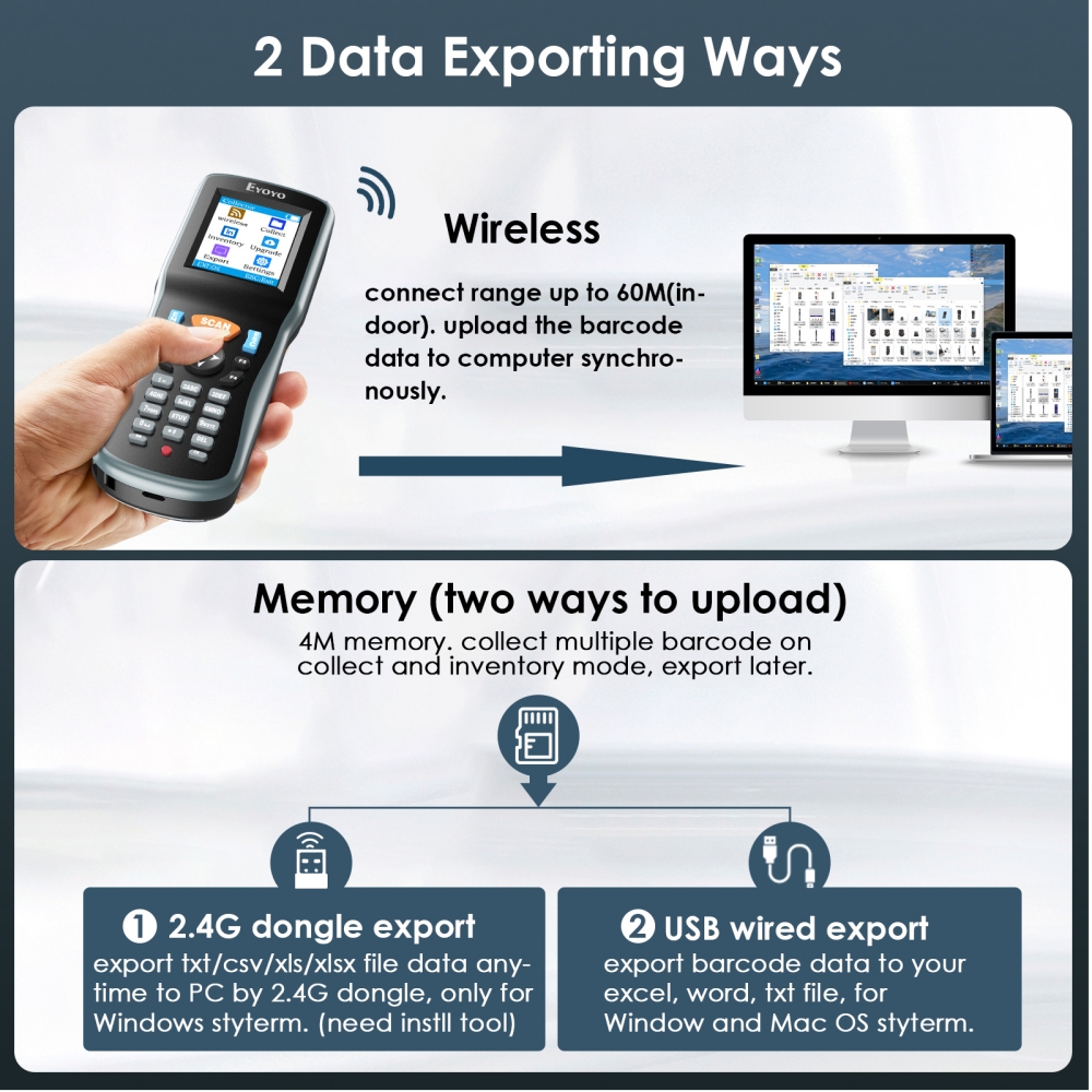 Eyoyo 1D 2D Wireless Barcode Scanner Data Collector Inventory Counter ...
