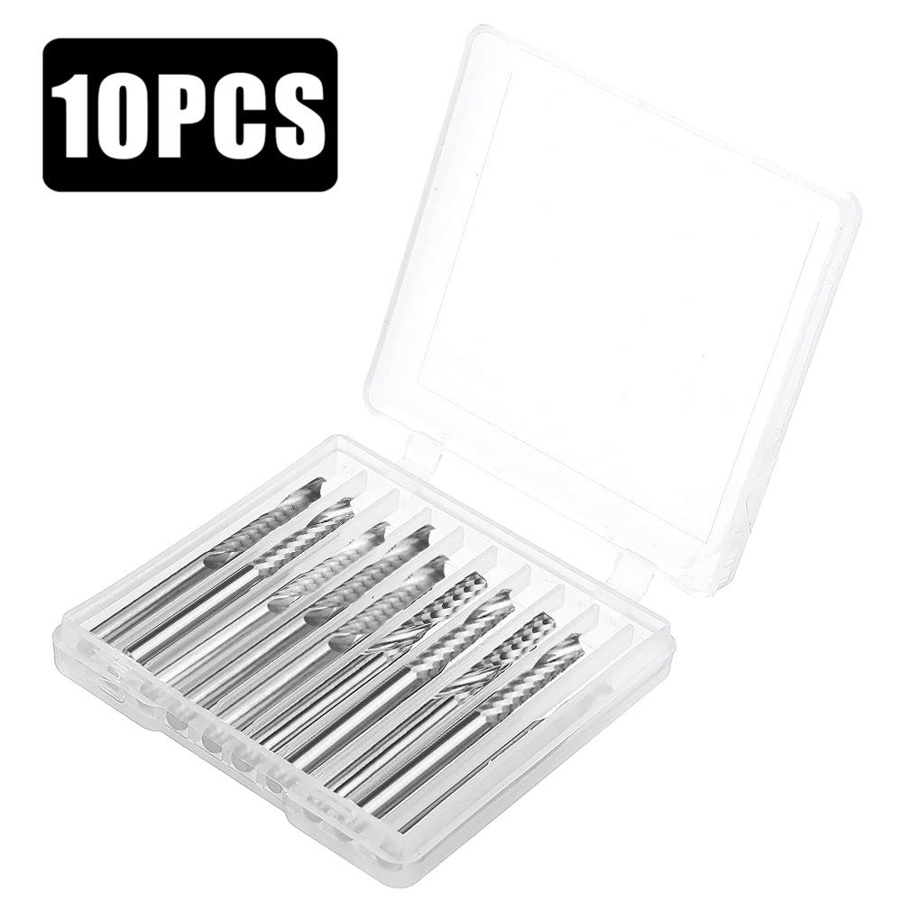 2Pcs 3.175mm Left Spiral Down Cut Router Bits - 1 Flute End Mill For Acrylic & Aluminum
