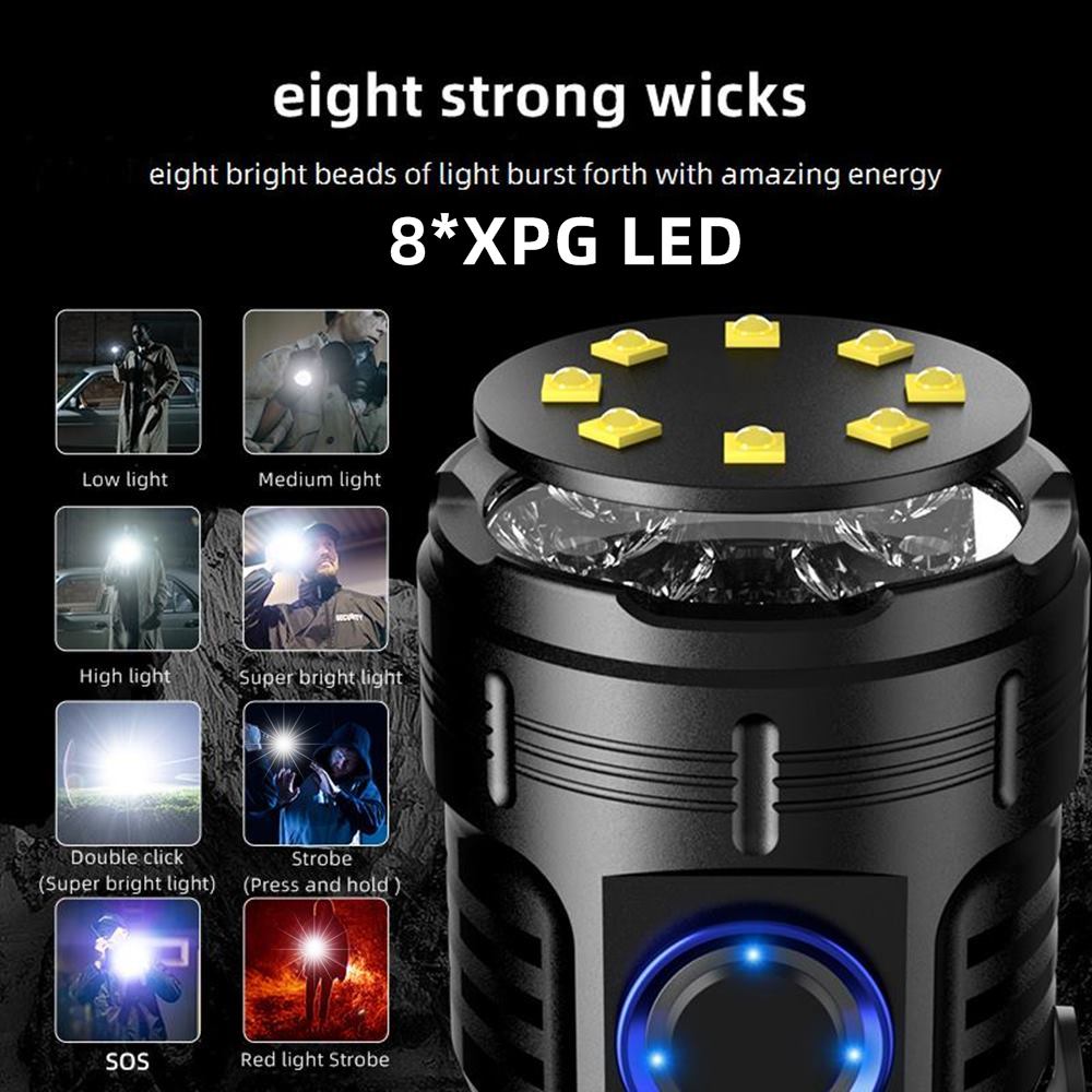 Alonefire X68 8LED Super Bright Mini LED Flashlight Type-C USB ...