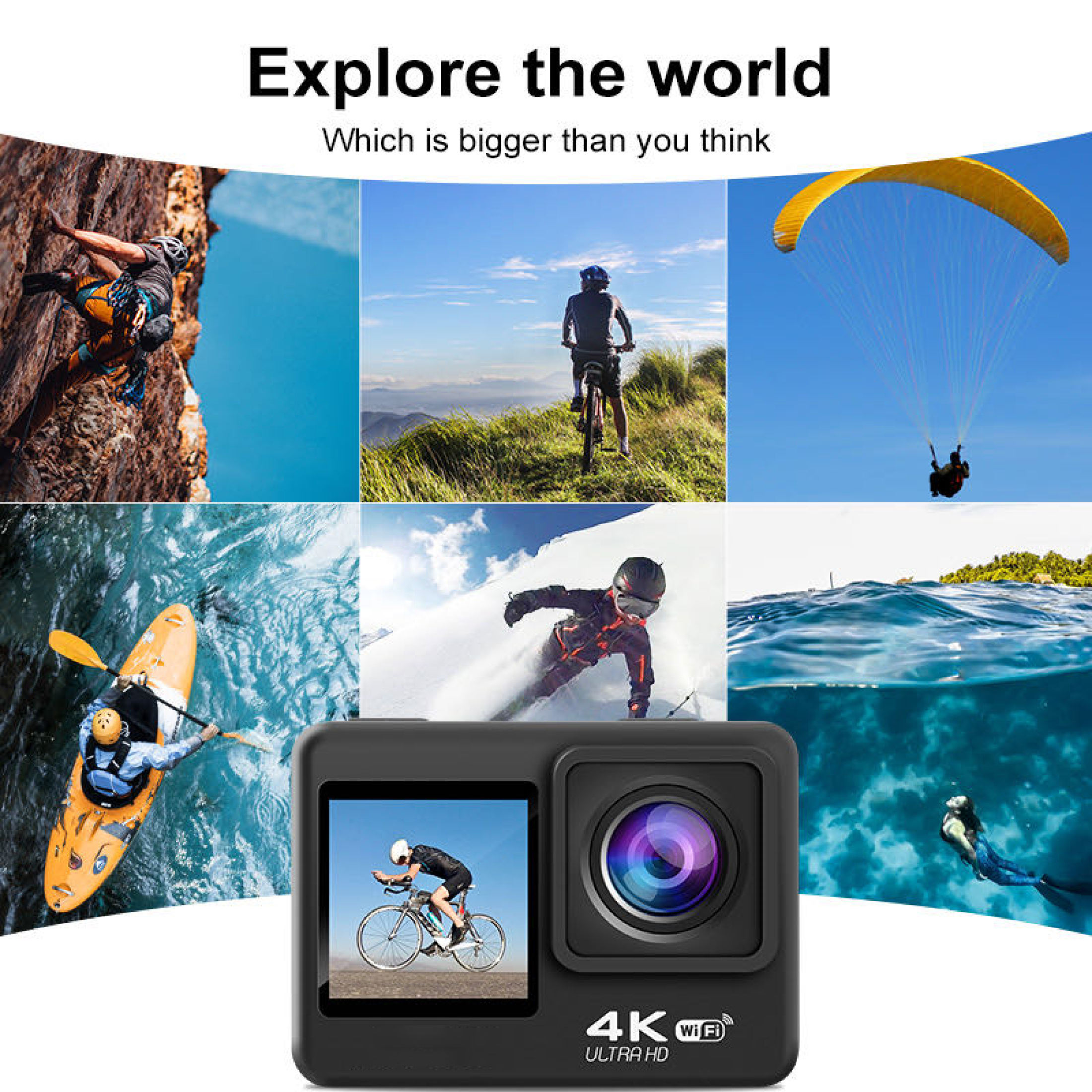 A7 PRO Dual Screen Camera Sports action 4K HD 60fps Underwater Video ...