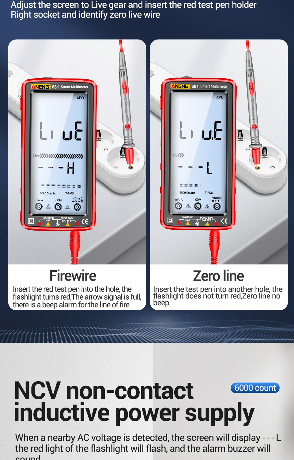 ANENG 681 Non-contact Rechargeable VA Reverse Display Multimeter Auto ...