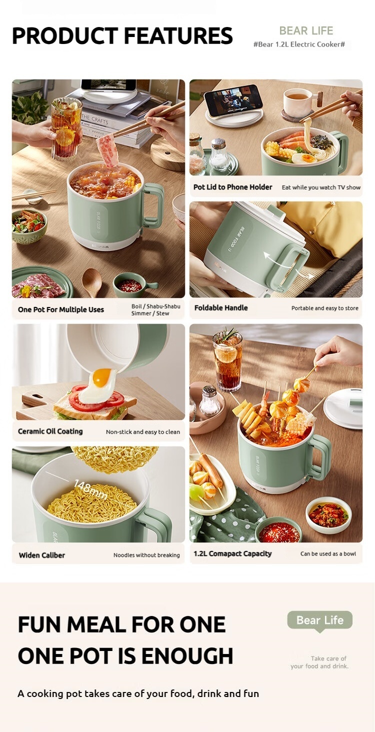Bear Mini Rice Cooker Portable Electric Cooking Pot Multifunctional ...