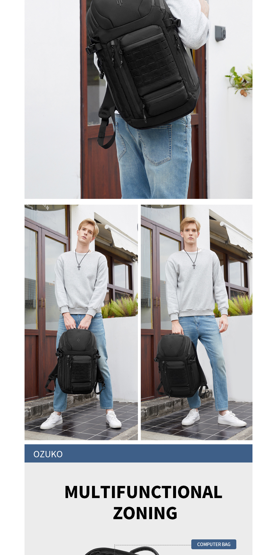 Ozuko 9216 Large Capacity Male Waterproof Business Outdoor Travel Shoulder Backpack Size: Large, 20 Inch(Grey)