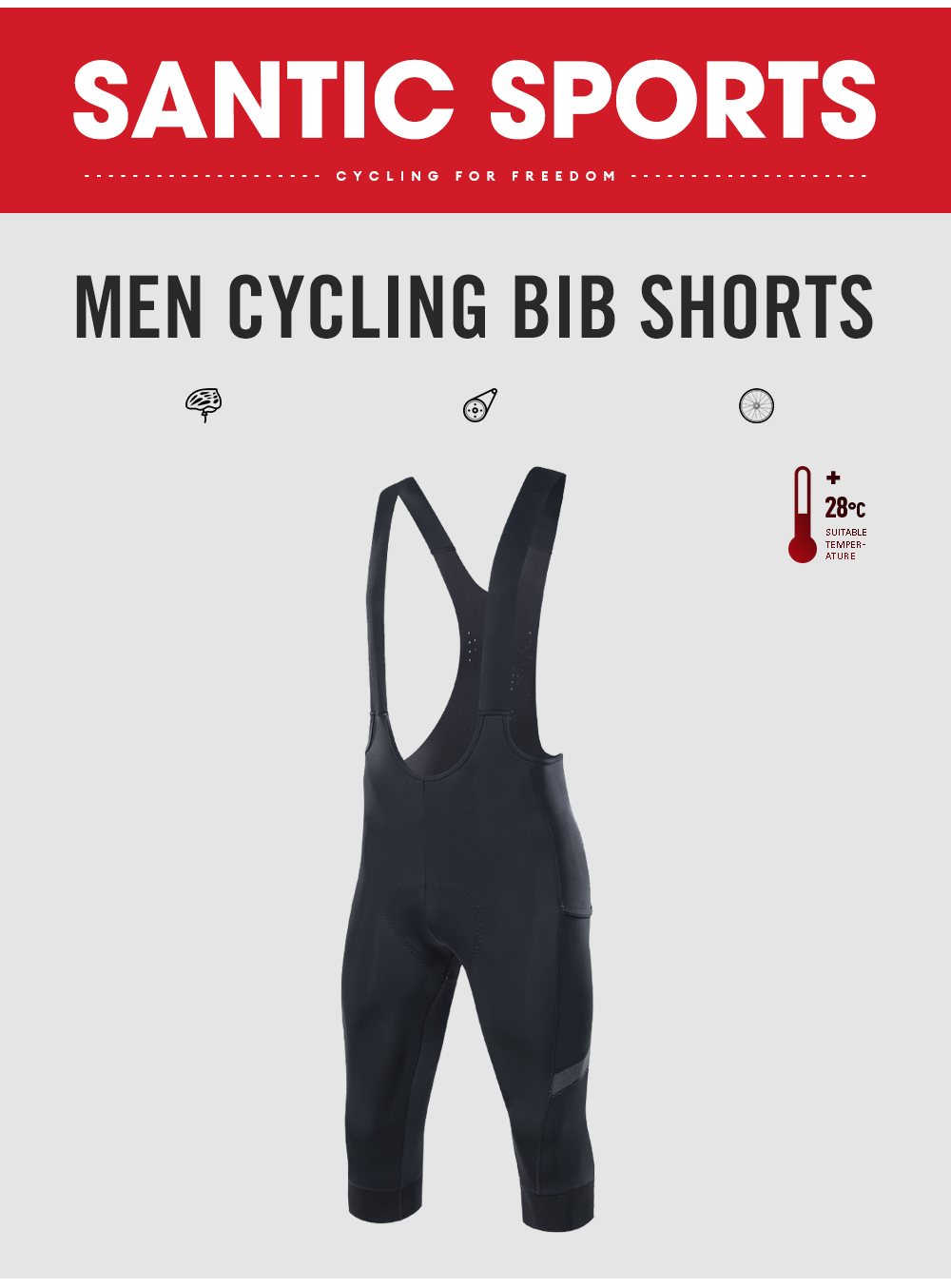 Santic Men Cycling Bib Shorts Hours Riding Italian Cushion