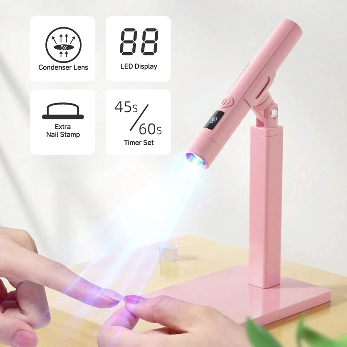 White Handheld Manicure Lamp with Screen Display, 360-Degree Rotating ...