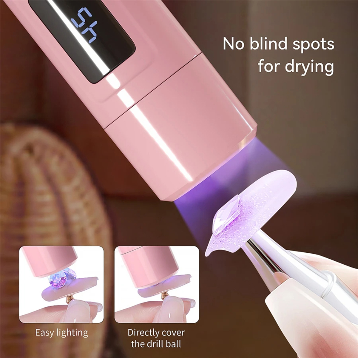White Handheld Manicure Lamp with Screen Display, 360-Degree Rotating ...