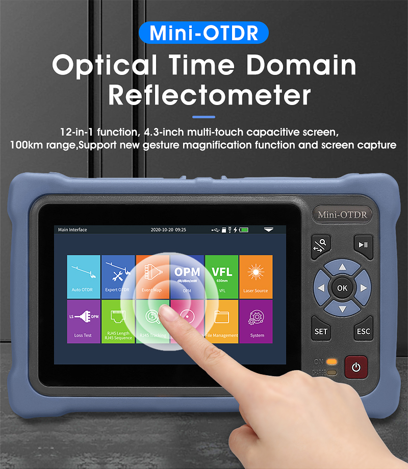 Touch screen mini OTDR optical time domain reflectometer 100KM range 12 ...