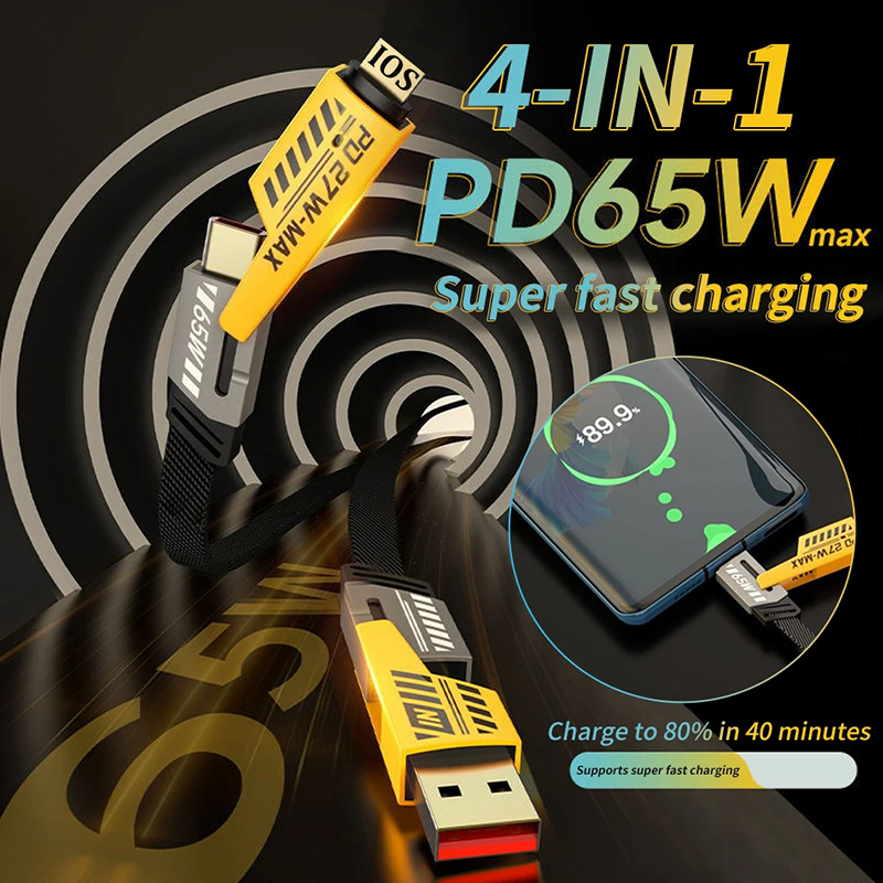 2 In 2 Mecha Fast Charging Cable 4 In 1 USB Type C 65W Charger Data ...