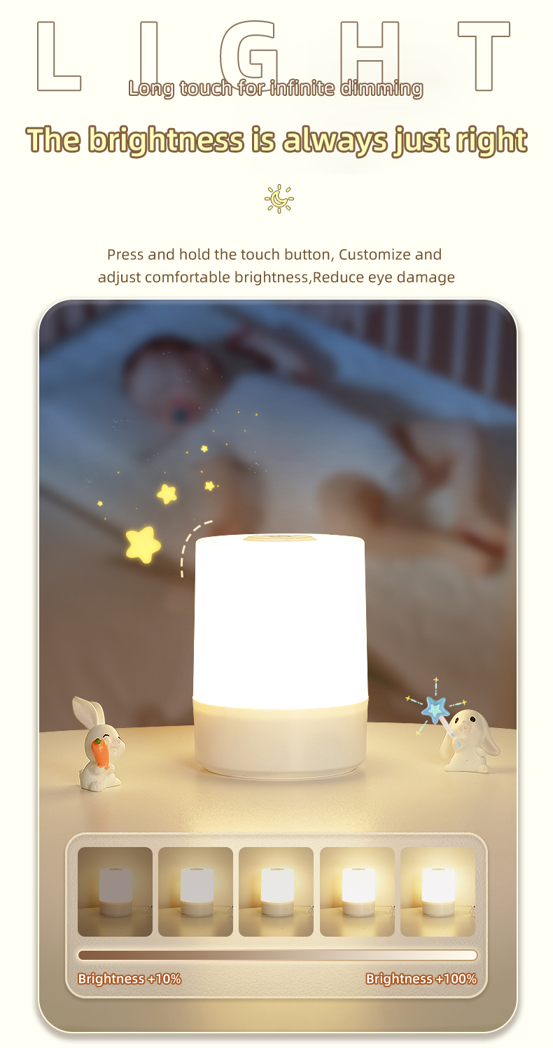 LED Touch Night Light Desk Lamp 3 Color Stepless Dimming USB Charging ...