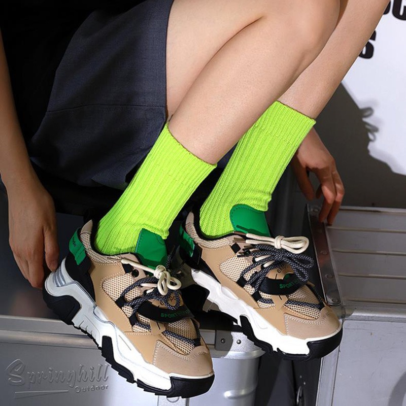 Classic solid color mid-rise socks for men and women four-season sports ...
