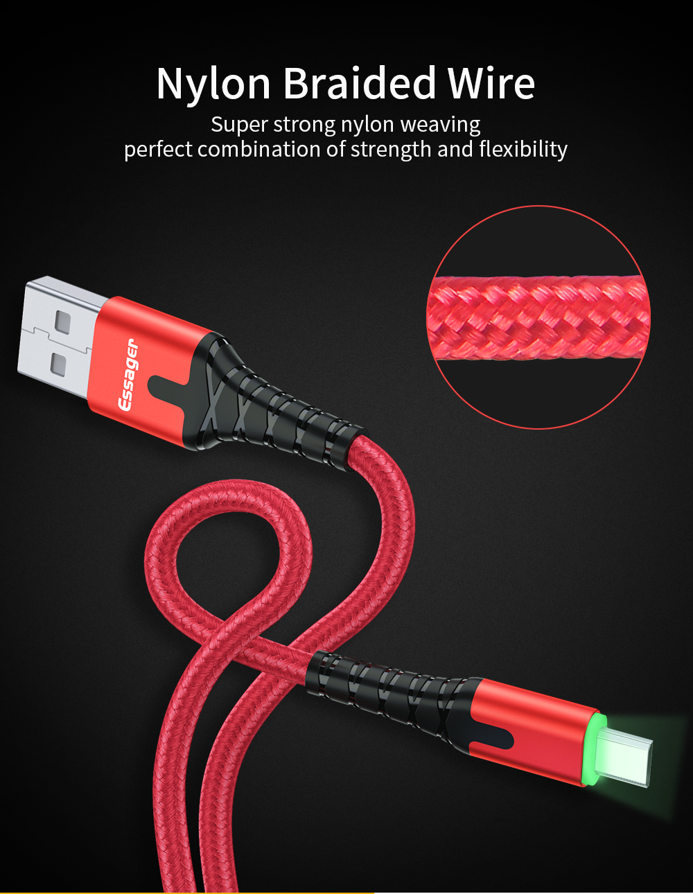 Essager Fast Charging LED Micro USB Cable 3A Data Wire Cord Microusb ...