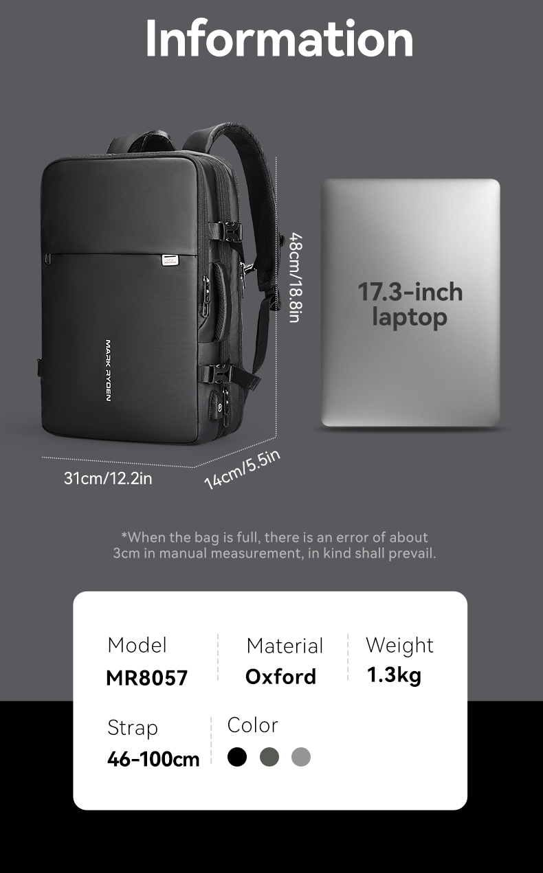 Mark Ryden Expandable Large Capacity Backpack For Men Bagpack Fit 17.3 ...