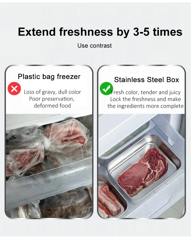 304 Stainless food container Food storage box Freezer container ref ...