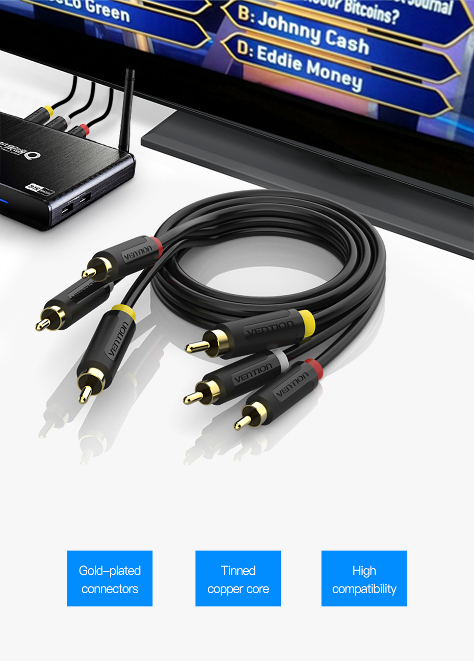 Vention Audio Video RCA Cable 3RCA to 3RCA Composite AV Cable ...
