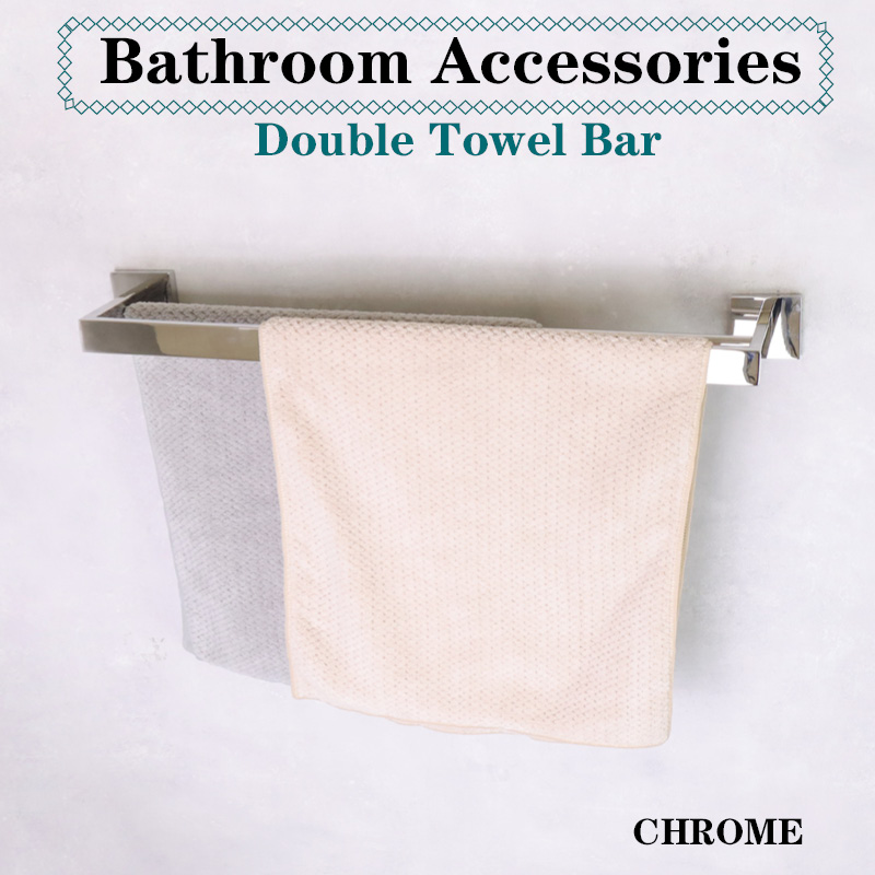 Double Towel Bar Rack Shelf Chrome Bathroom Accessories Square