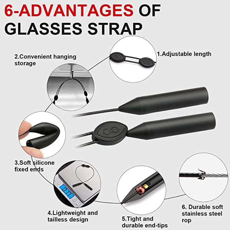 EBOOT 8 Pcs Glasses Strap 8 Colors Adjustable Anti-slip Glasses Strap