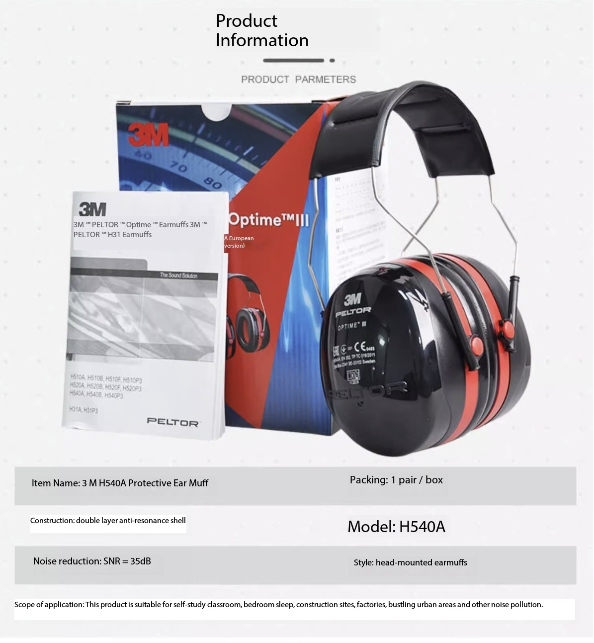 3M Peltor Optime H540A III Ear Muffs Headband Ear Defenders H540A ...