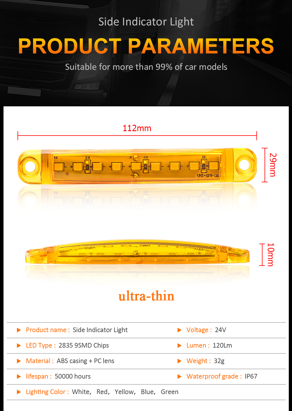 1 Piece 24V 9 LED Car Side Light Car Exterior Light Warning Tail Light ...