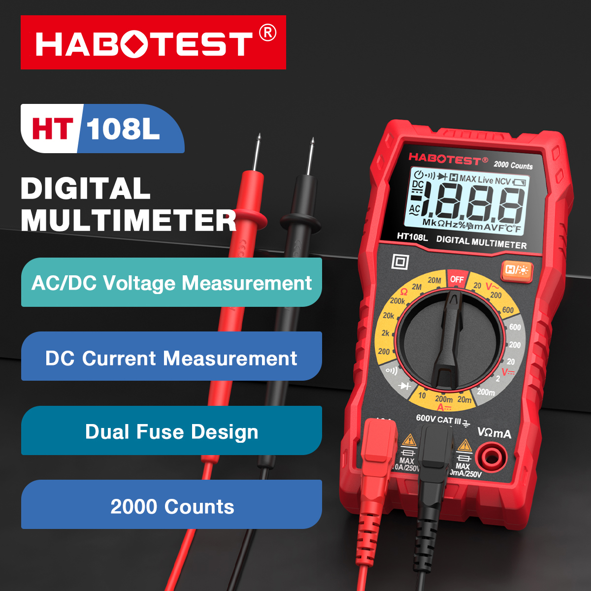 HABOTEST HT108L Digital Multimeter Tester Electrical Test Tool CAT.III ...