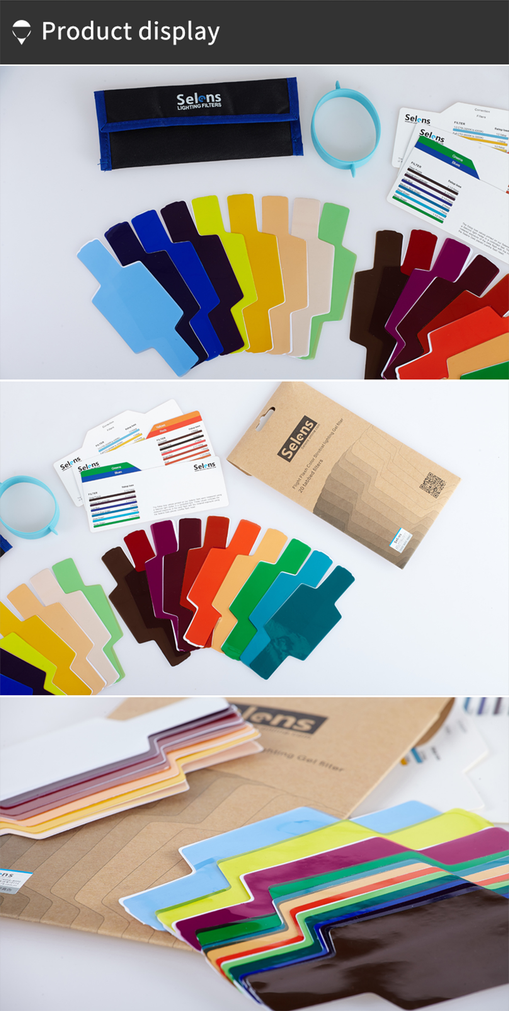 Selens Universal Flash Gels Lighting Filter 20 Pcs Combination Kits For Camera Flashlight With 3