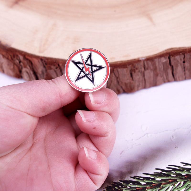 Lightning Bolt Inverted Pentagram Enamel Pin Occult Symbol Badge ...