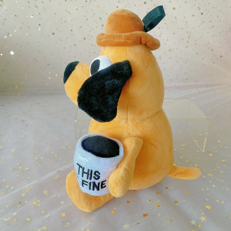 25cm This Is Fine Meme Coffee Dog Plush Toy Soft Stuffed Doll