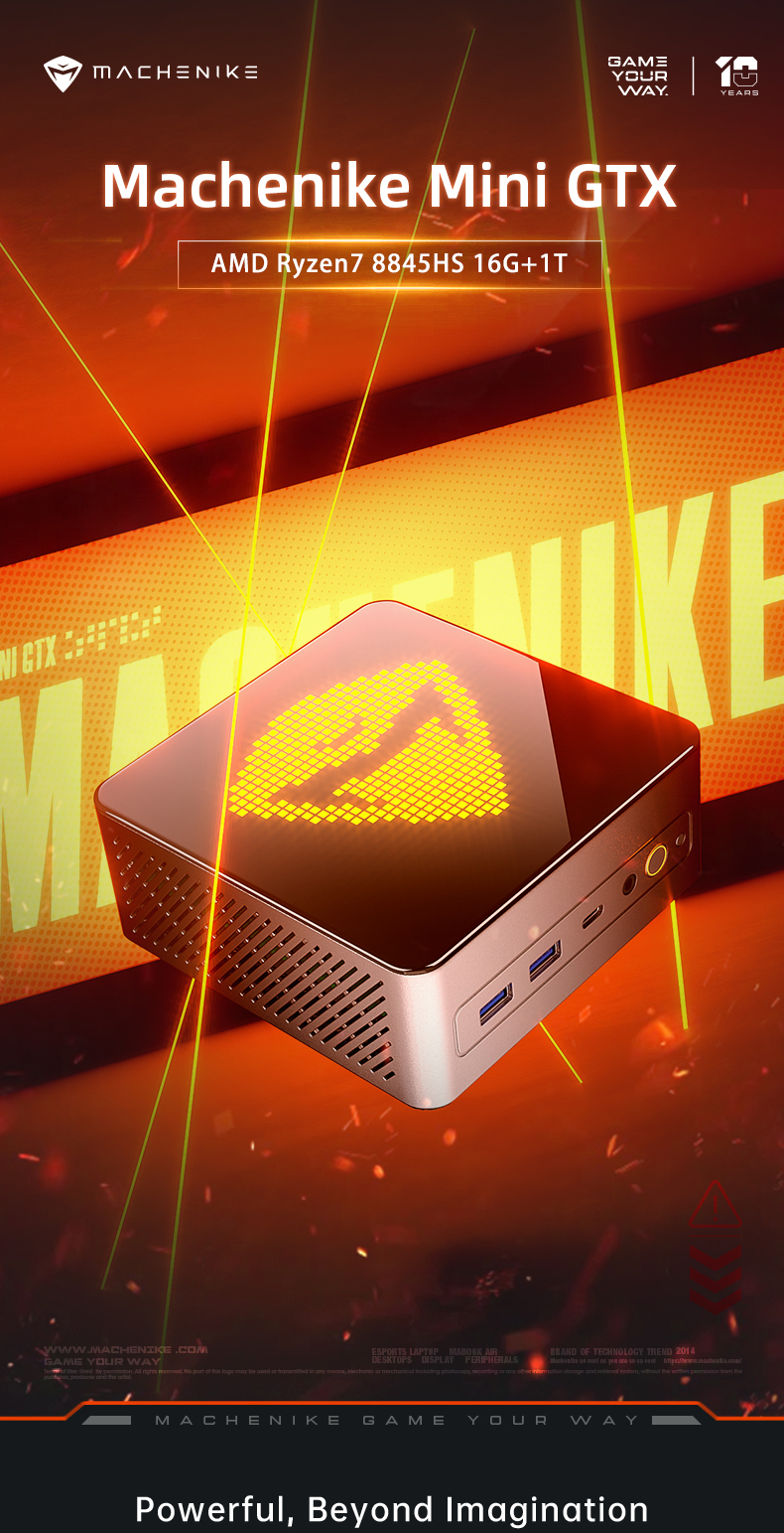 Machenike Mini PC GTX, AMD Ryzen7 8845HS 16G DDR5 RAM 1T SSD PCIE4.0 ...