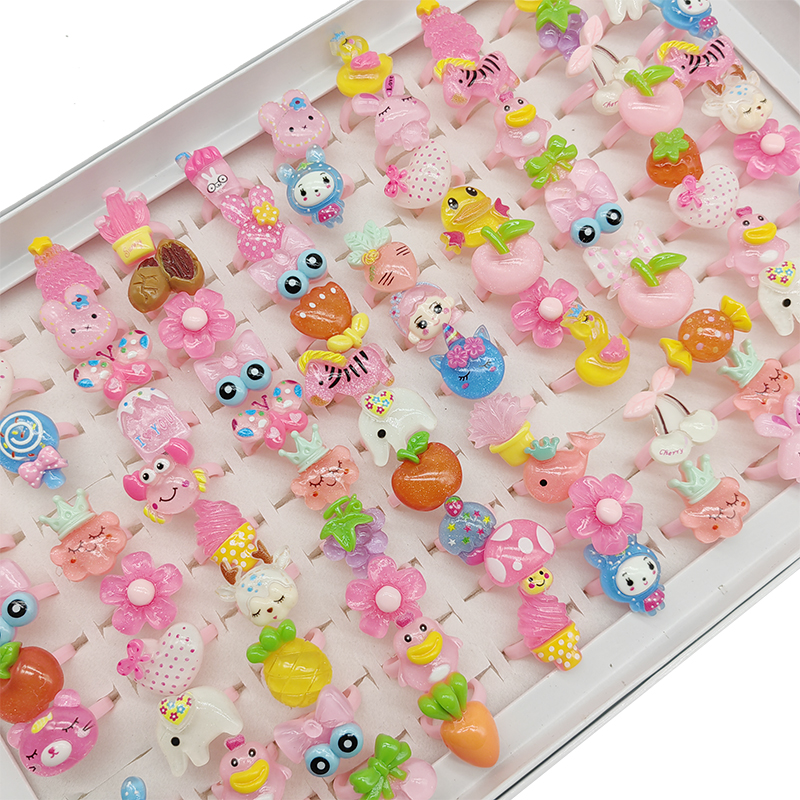 1 Set Adjustable Kids Ring - Cute Animal & Fruit Design Resin Rings For ...