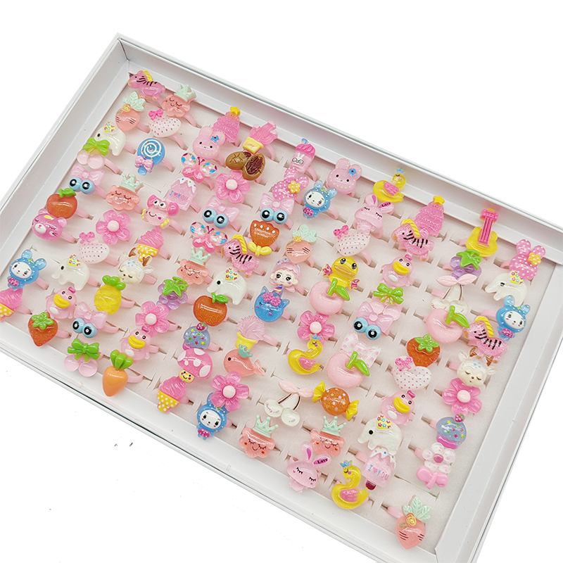1 Set Adjustable Kids Ring - Cute Animal & Fruit Design Resin Rings For ...
