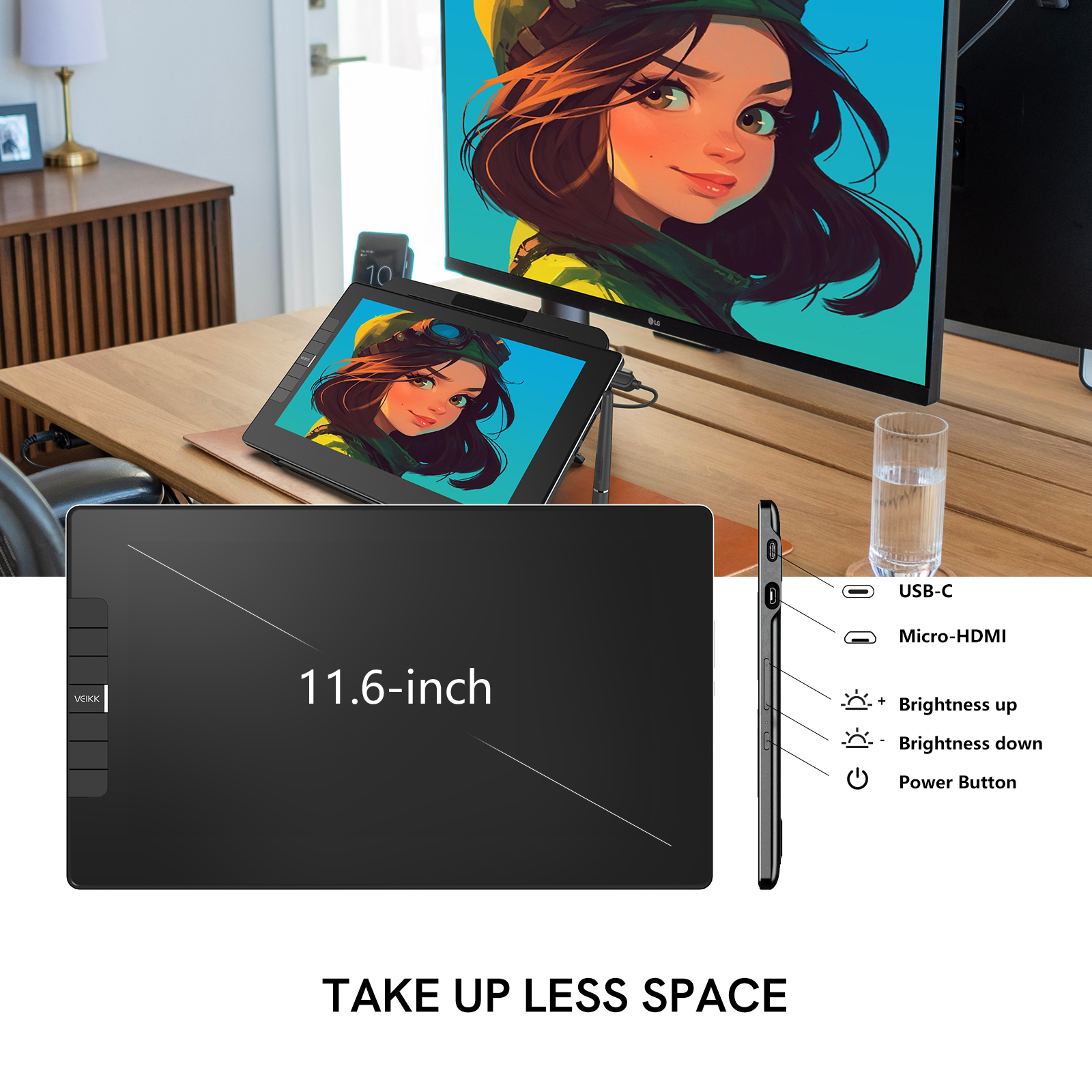 VEIKK VK1200V2 Pen display Graphic Drawing Monitor with Free Pen Holder ...