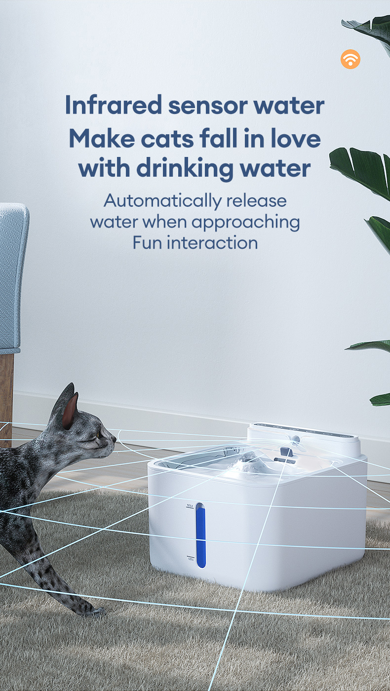 Pet Automatic Drinker Auto Sensor Wireless Use 3L Large Capacity Cat ...