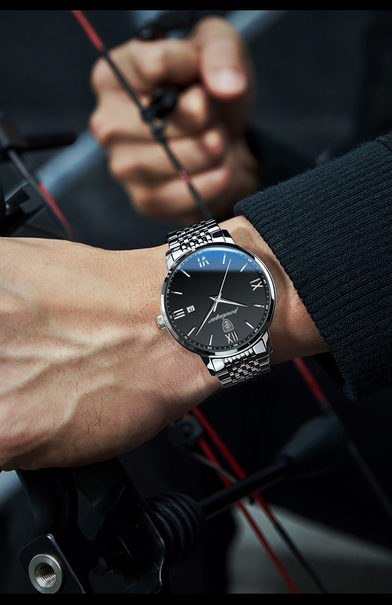 POEDAGAR Watch For Men Waterproof Original Stainless Steel Strap Silver ...