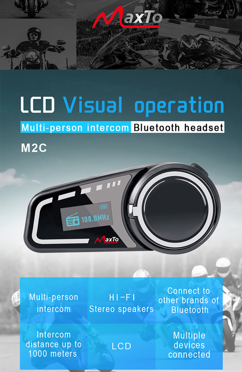 Maxto M2C Motorcycle Helmet Bluetooth Intercom Headset 1000M/FM /6 ...