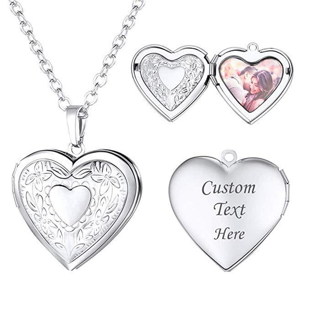 Gift Photo Picture Locket Lover Heart Shaped Necklace Chain Friend Men ...