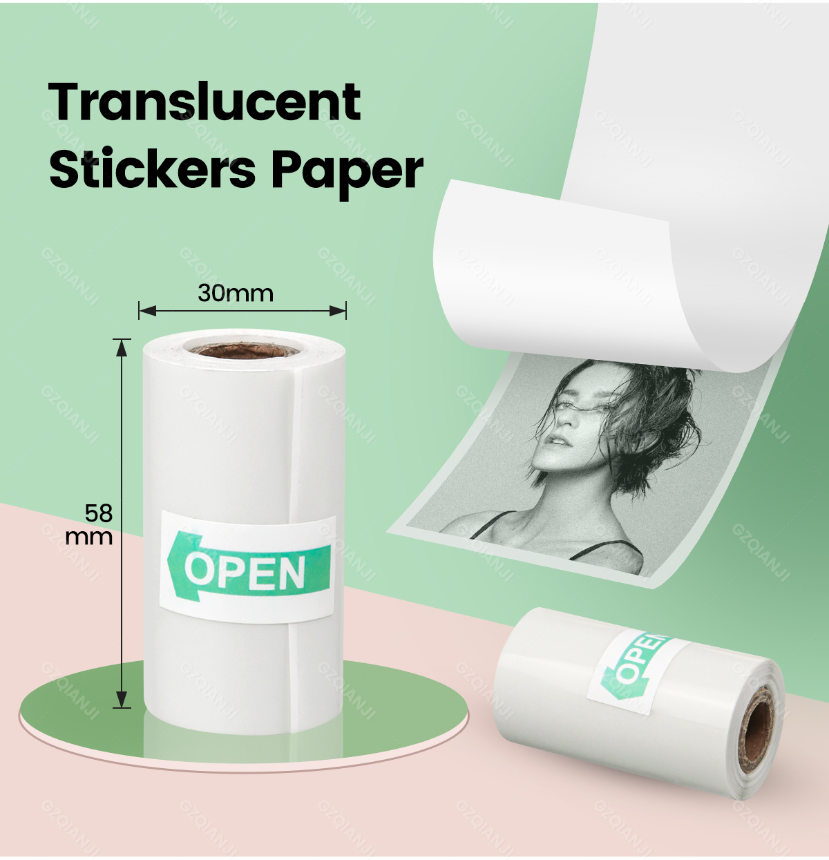 Transparent thermal photo paper 58x30mm for Peripage A6 and more 58mm ...