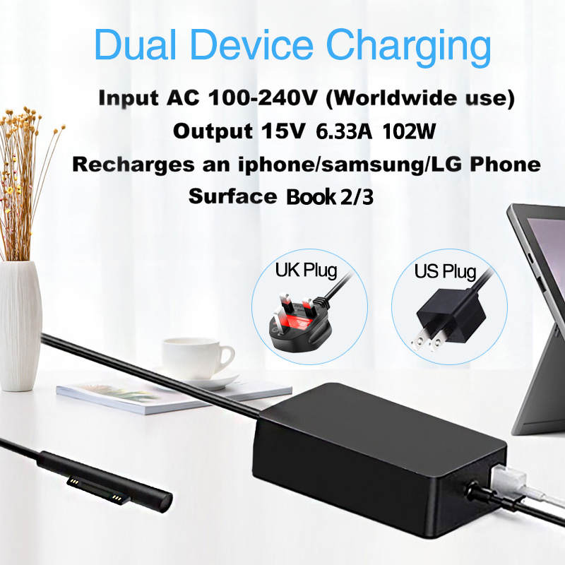 Surface Book Charger 102w, Microsoft Surface Laptop 15V 6.33A ...