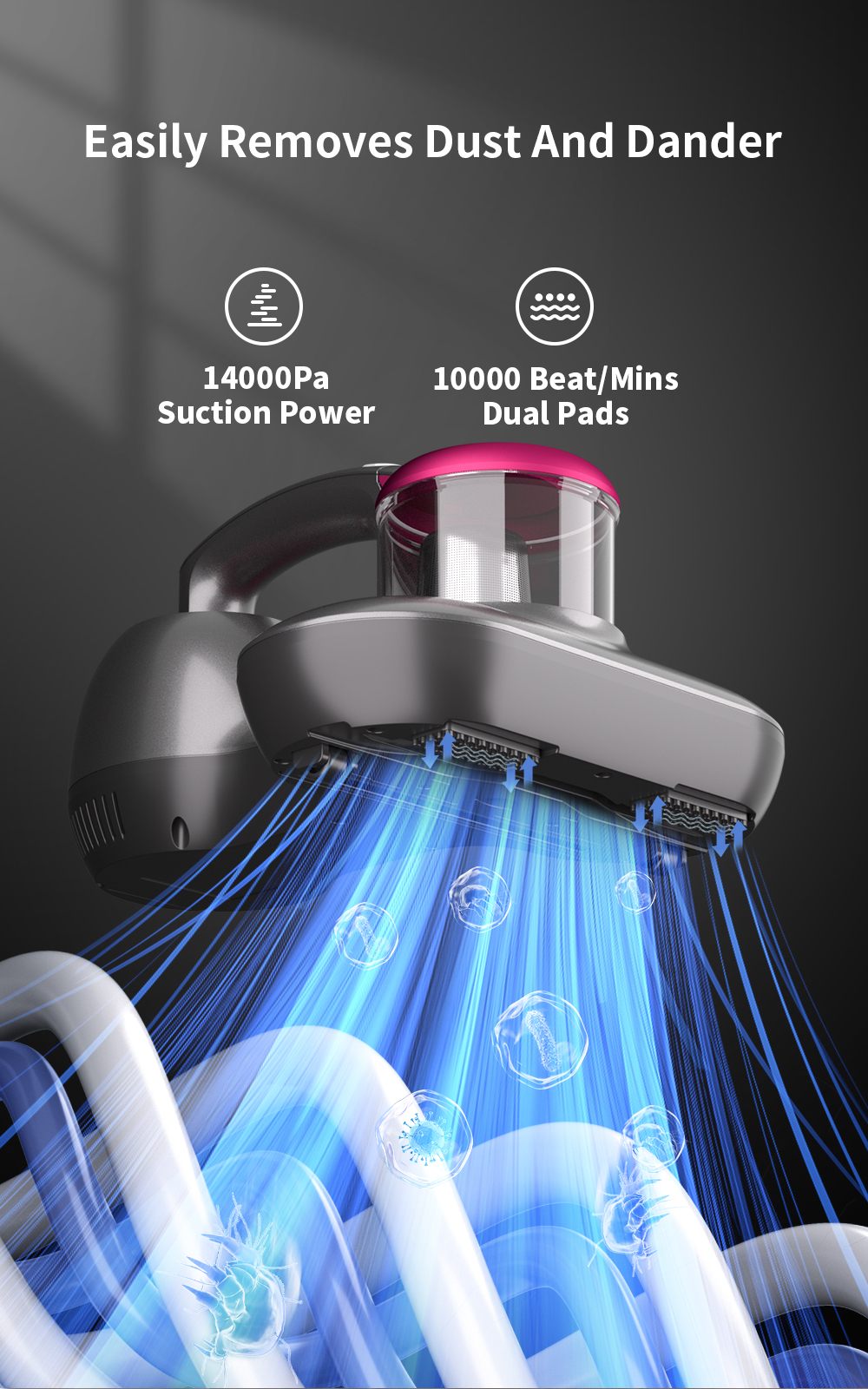 Simplus Dust Mite Vacuum Cleaner 14KPa Handheld Upgraded Effectively ...